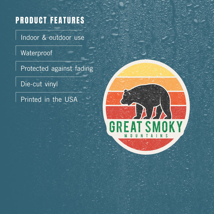 Great Smoky Mountains, Sun and Black Bear, Contour, Vinyl Sticker Sticker Lantern Press 