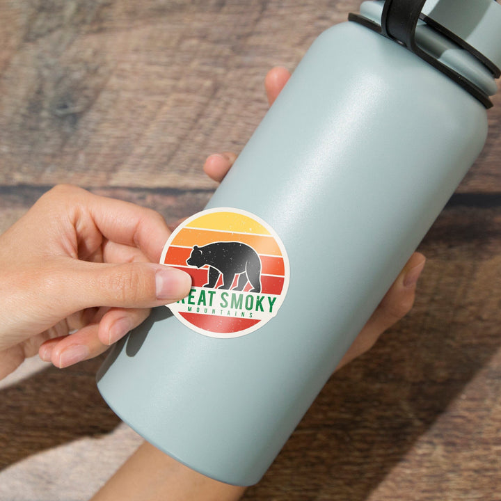 Great Smoky Mountains, Sun and Black Bear, Contour, Vinyl Sticker Sticker Lantern Press 