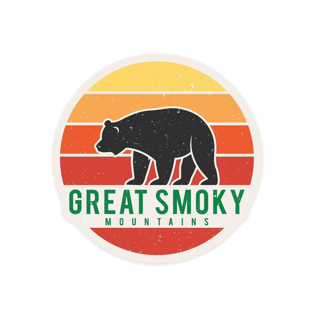 Great Smoky Mountains, Sun and Black Bear, Contour, Vinyl Sticker Sticker Lantern Press 