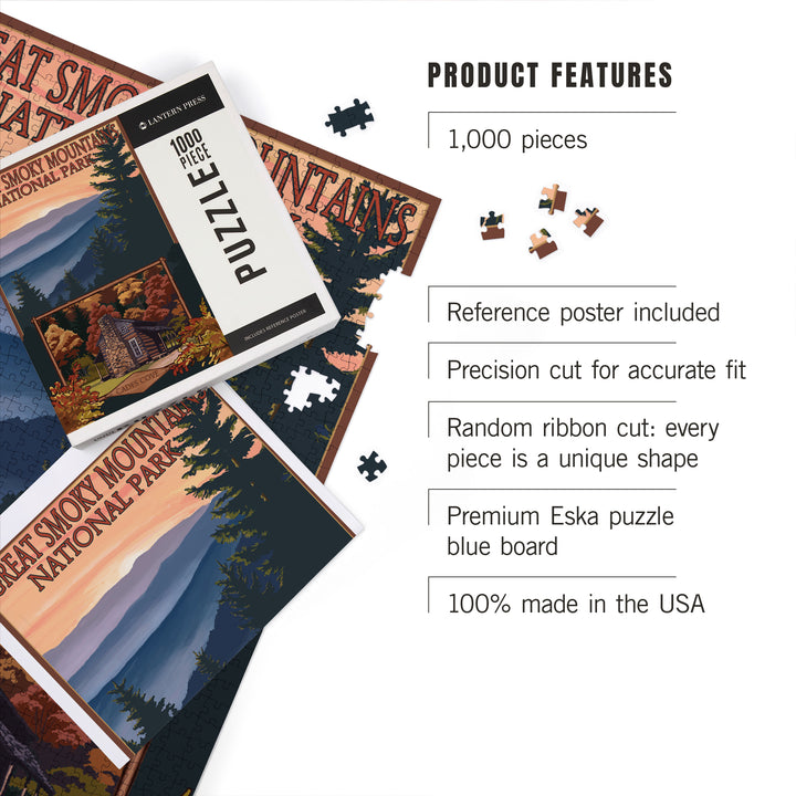 Great Smoky Mountains, Tennessee, Cades Cove, Jigsaw Puzzle Puzzle Lantern Press 