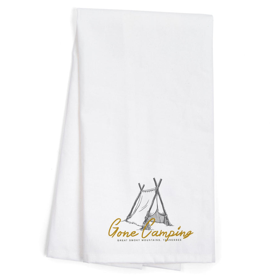 Great Smoky Mountains, Tennessee, Gone Camping, Tent, Organic Cotton Kitchen Tea Towels Kitchen Lantern Press 