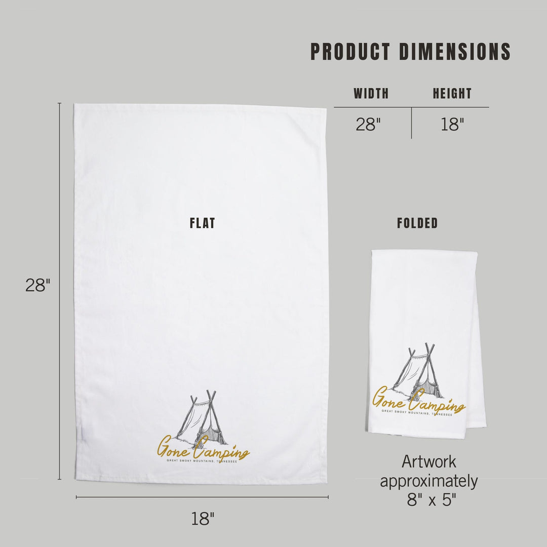 Great Smoky Mountains, Tennessee, Gone Camping, Tent, Organic Cotton Kitchen Tea Towels Kitchen Lantern Press 