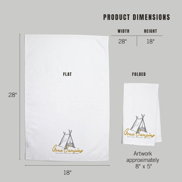 Great Smoky Mountains, Tennessee, Gone Camping, Tent, Organic Cotton Kitchen Tea Towels Kitchen Lantern Press 