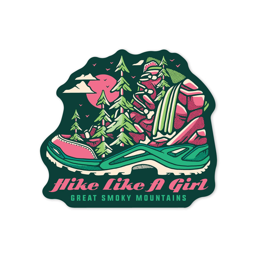 Great Smoky Mountains, Tennessee, Hike like a Girl, Contour, Vinyl Sticker - Lantern Press