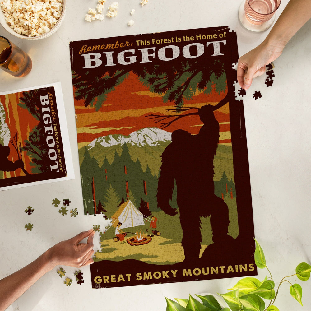 Great Smoky Mountains, Tennessee, Home of Bigfoot, Jigsaw Puzzle Puzzle Lantern Press 