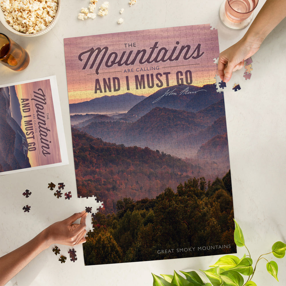 Great Smoky Mountains, Tennessee, John Muir, The Mountains are Calling, Sunset, Jigsaw Puzzle Puzzle Lantern Press 