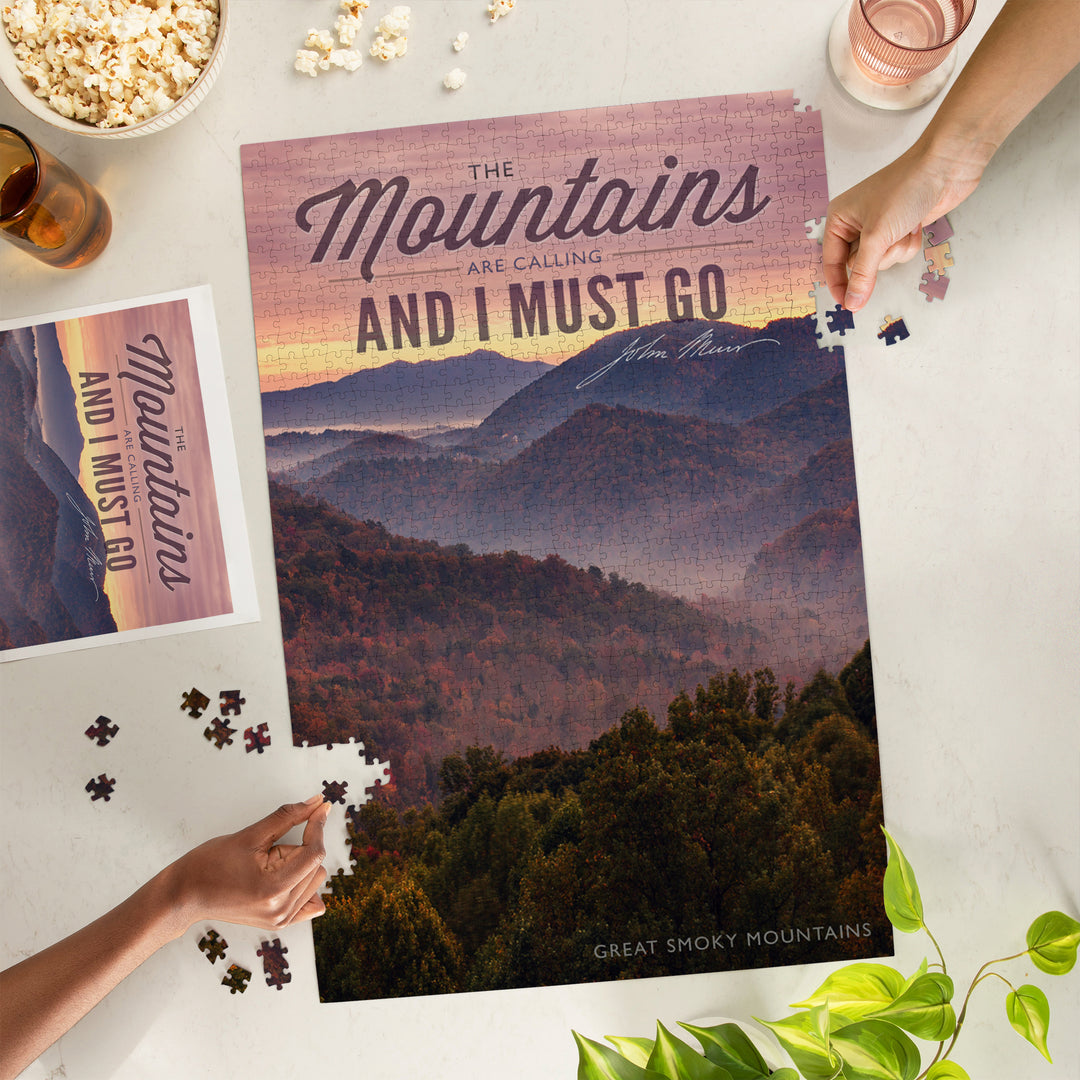 Great Smoky Mountains, Tennessee, John Muir, The Mountains are Calling, Sunset, Jigsaw Puzzle Puzzle Lantern Press 