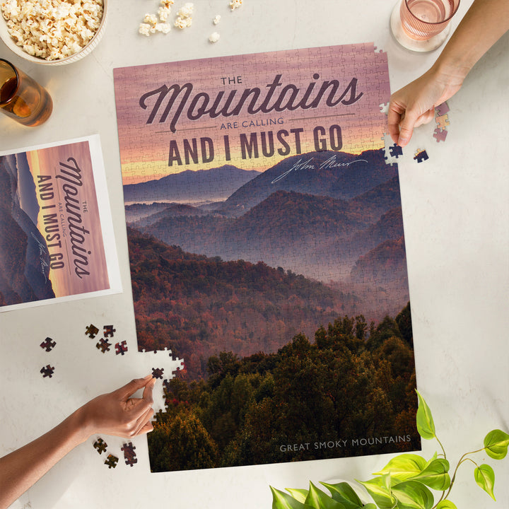 Great Smoky Mountains, Tennessee, John Muir, The Mountains are Calling, Sunset, Jigsaw Puzzle Puzzle Lantern Press 