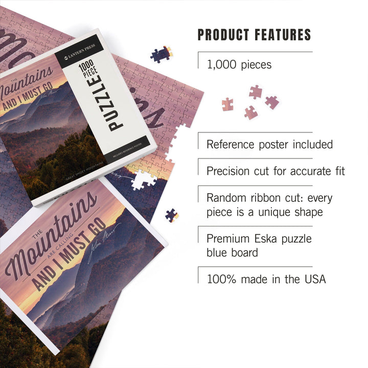 Great Smoky Mountains, Tennessee, John Muir, The Mountains are Calling, Sunset, Jigsaw Puzzle Puzzle Lantern Press 