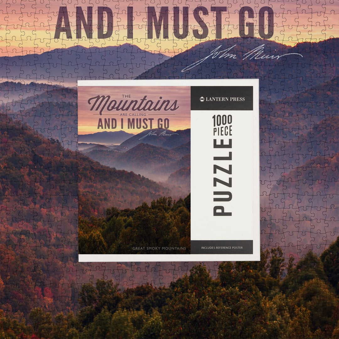 Great Smoky Mountains, Tennessee, John Muir, The Mountains are Calling, Sunset, Jigsaw Puzzle Puzzle Lantern Press 