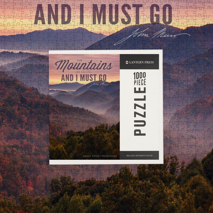 Great Smoky Mountains, Tennessee, John Muir, The Mountains are Calling, Sunset, Jigsaw Puzzle Puzzle Lantern Press 