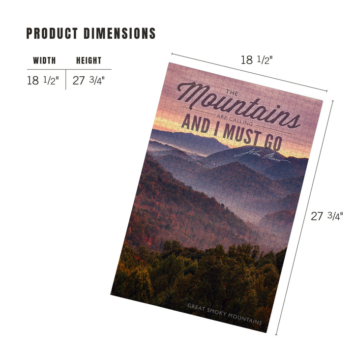 Great Smoky Mountains, Tennessee, John Muir, The Mountains are Calling, Sunset, Jigsaw Puzzle Puzzle Lantern Press 