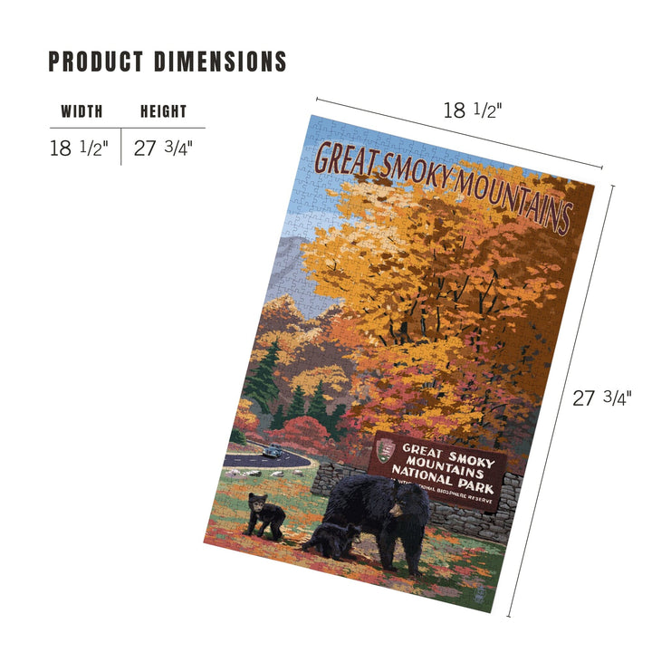 Great Smoky Mountains, Tennessee, Park Entrance and Bear Family, Jigsaw Puzzle Puzzle Lantern Press 