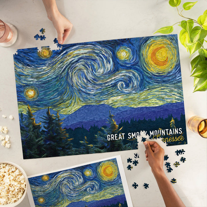 Great Smoky Mountains, Tennessee, Starry Night, Jigsaw Puzzle Puzzle Lantern Press 