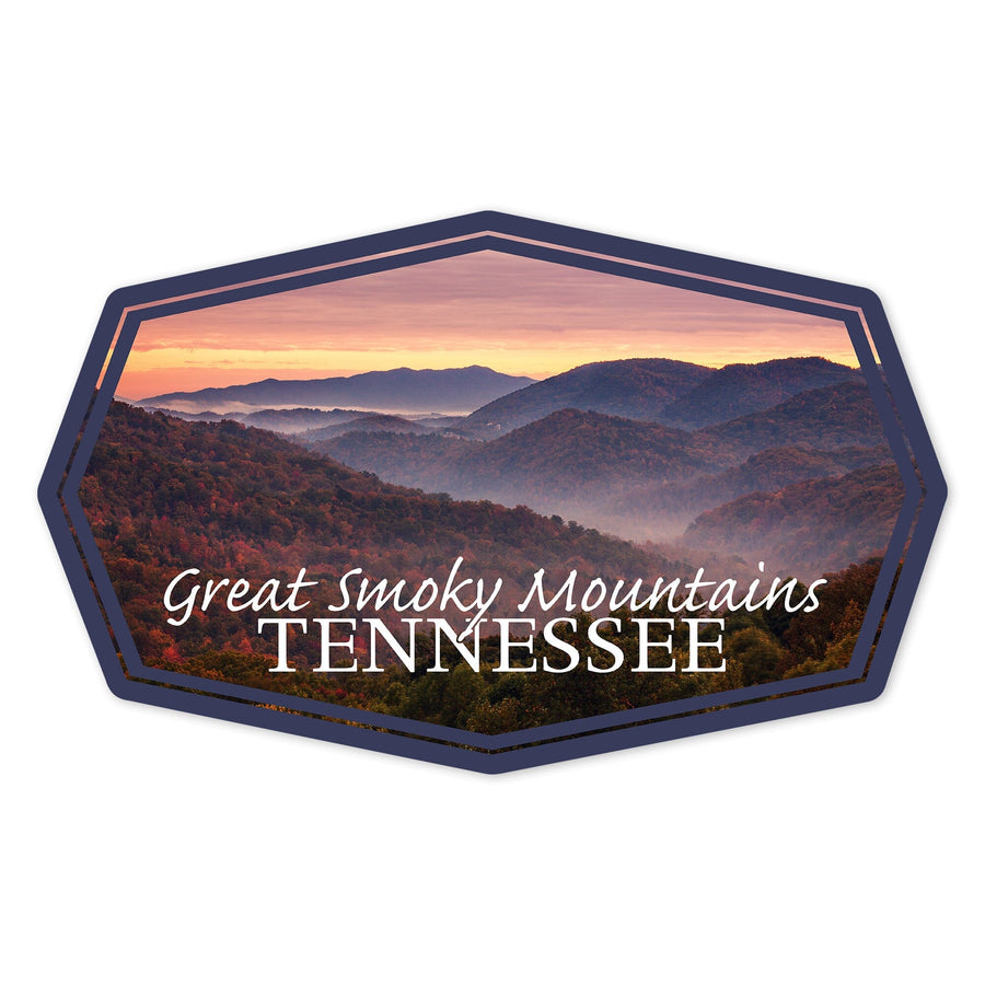Great Smoky Mountains, Tennessee, Sunset, Contour, Lantern Press Photography, Vinyl Sticker Sticker Lantern Press 