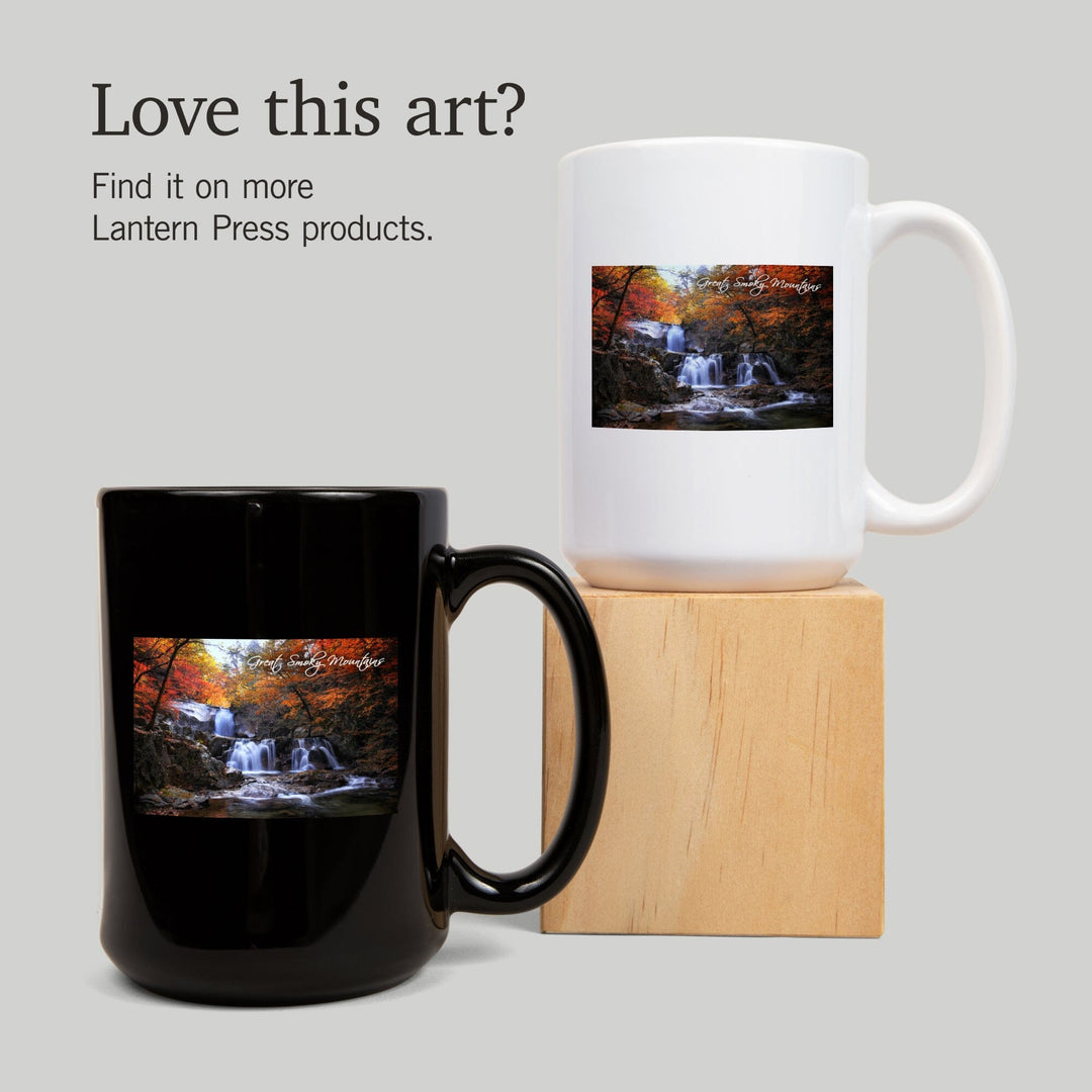 Great Smoky Mountains, Tennessee, Waterfall & Autumn Colors, Lantern Press Photography, Ceramic Mug Mugs Lantern Press 