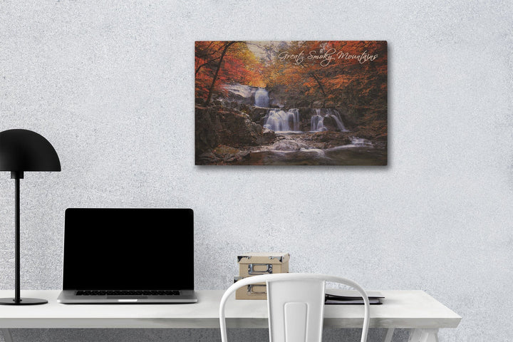 Great Smoky Mountains, Tennessee, Waterfall & Autumn Colors, Lantern Press Photography, Wood Signs and Postcards Wood Lantern Press 12 x 18 Wood Gallery Print 