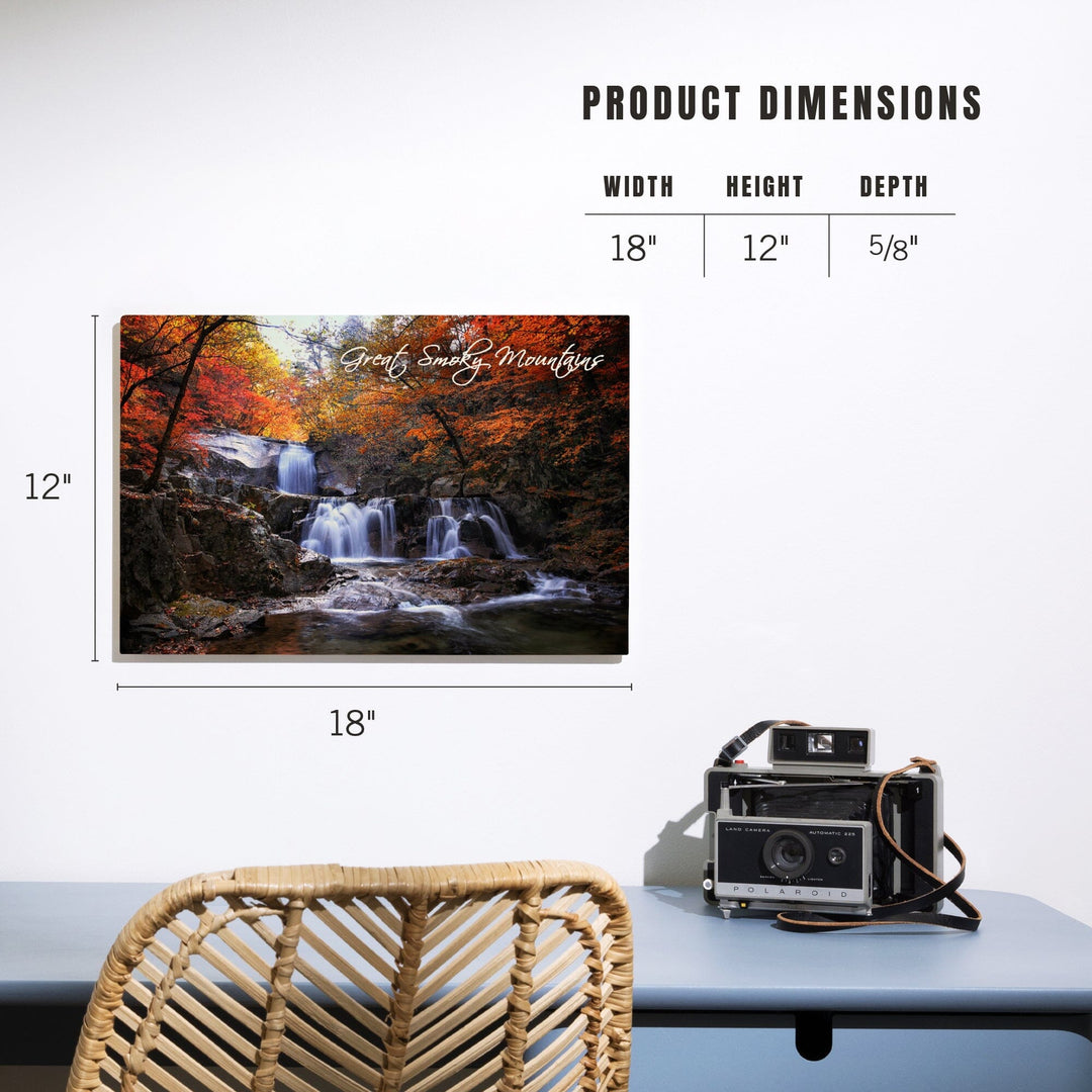 Great Smoky Mountains, Tennessee, Waterfall & Autumn Colors, Lantern Press Photography, Wood Signs and Postcards Wood Lantern Press 