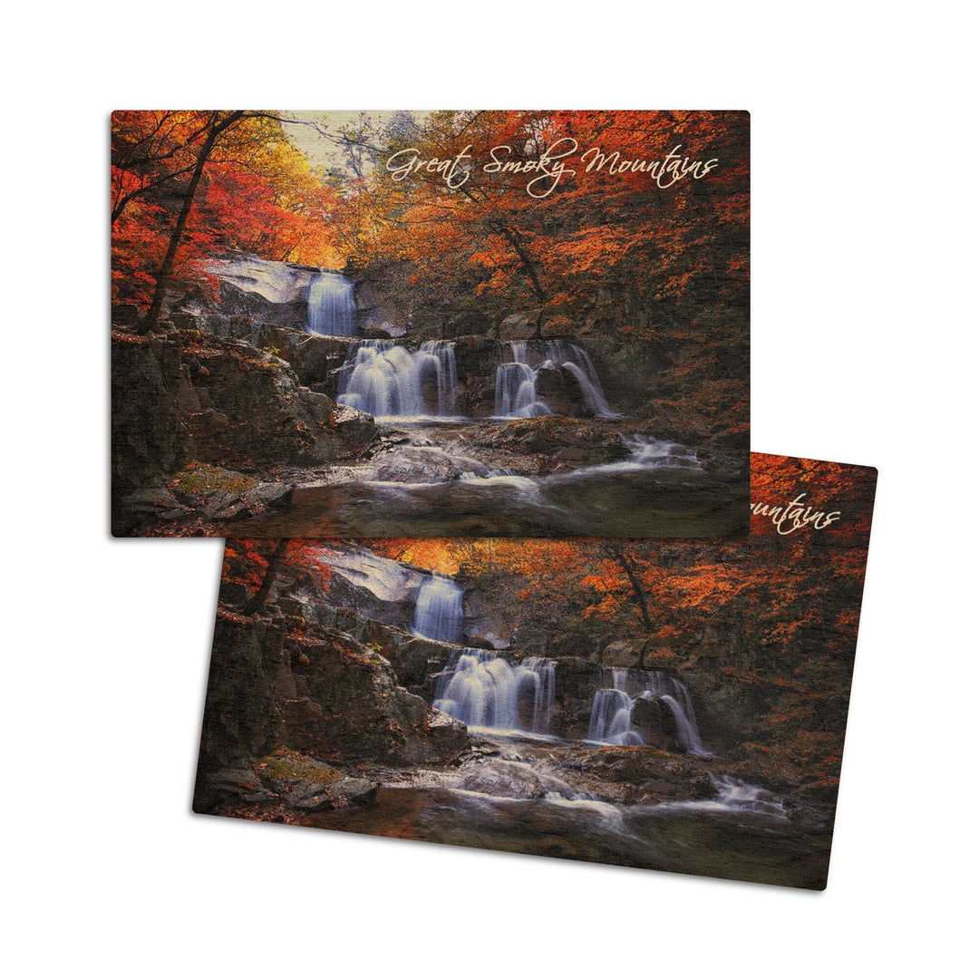 Great Smoky Mountains, Tennessee, Waterfall & Autumn Colors, Lantern Press Photography, Wood Signs and Postcards Wood Lantern Press 4x6 Wood Postcard Set 