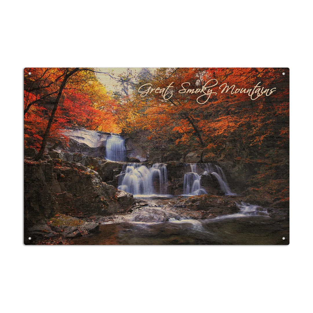 Great Smoky Mountains, Tennessee, Waterfall & Autumn Colors, Lantern Press Photography, Wood Signs and Postcards - Lantern Press