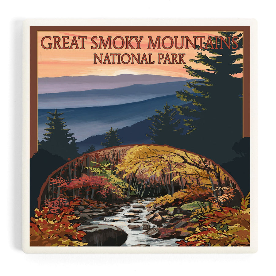 Great Smoky Mountains, Tennessee, Waterfall, Coasters Coasters Lantern Press 