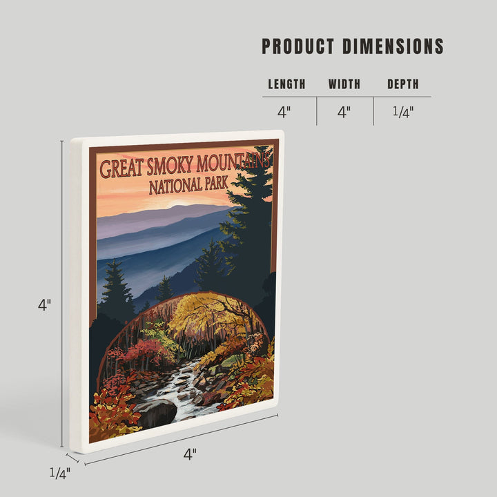 Great Smoky Mountains, Tennessee, Waterfall, Coasters Coasters Lantern Press 