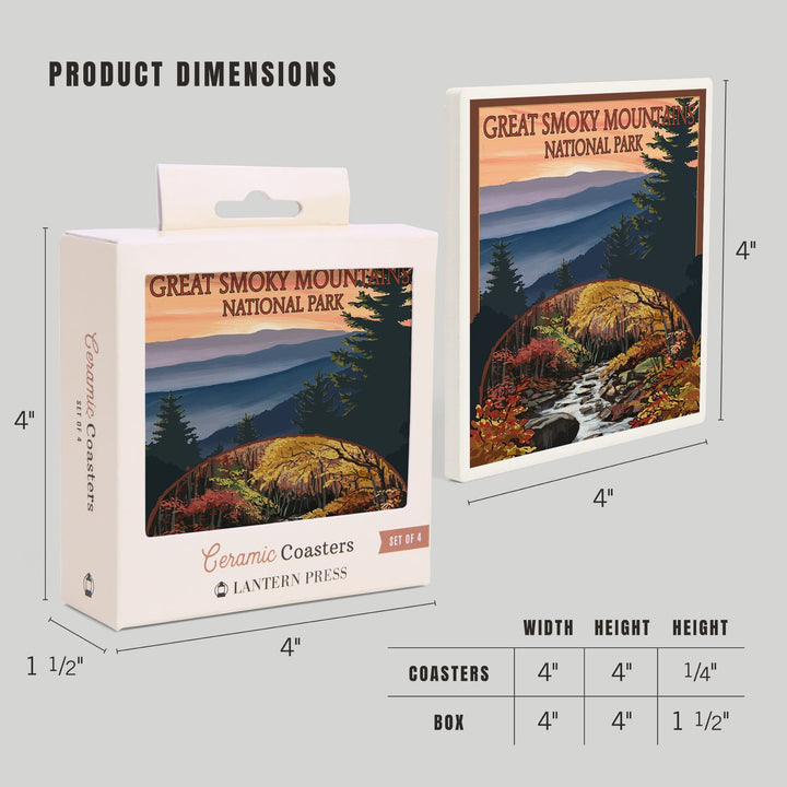 Great Smoky Mountains, Tennessee, Waterfall, Coasters Coasters Lantern Press 