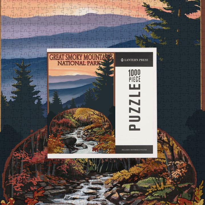 Great Smoky Mountains, Tennessee, Waterfall, Jigsaw Puzzle Puzzle Lantern Press 