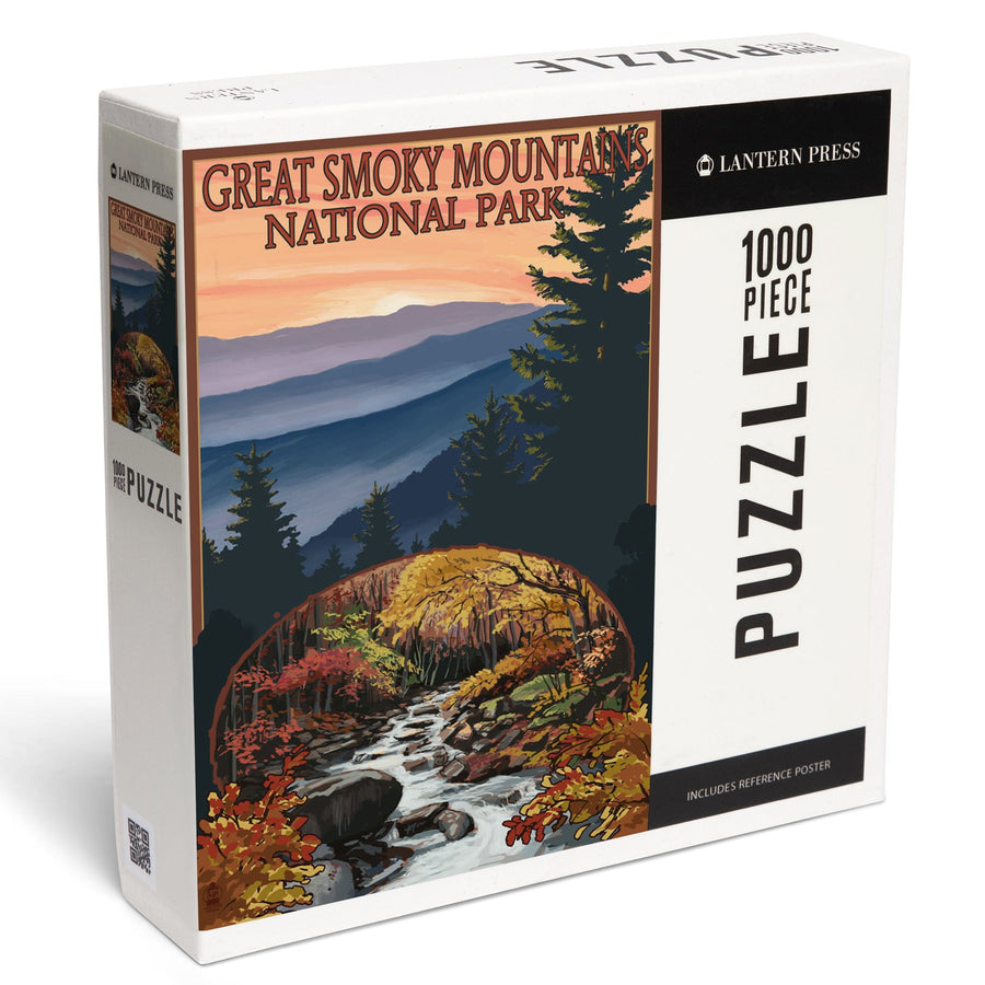 Great Smoky Mountains, Tennessee, Waterfall, Jigsaw Puzzle Puzzle Lantern Press 