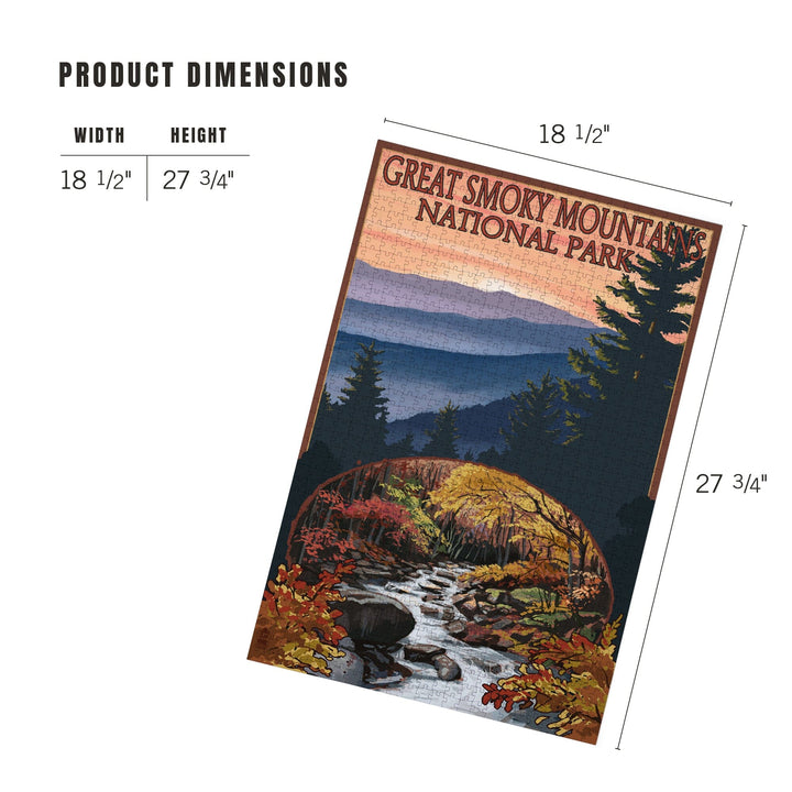 Great Smoky Mountains, Tennessee, Waterfall, Jigsaw Puzzle Puzzle Lantern Press 