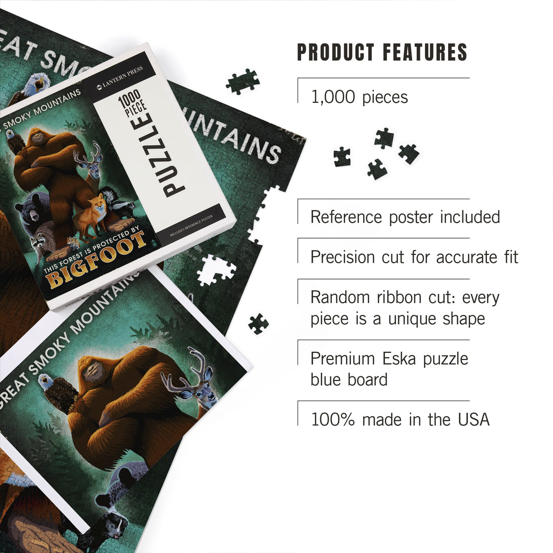 Great Smoky Mountains, The Forest is Protected by Bigfoot, Jigsaw Puzzle Puzzle Lantern Press 