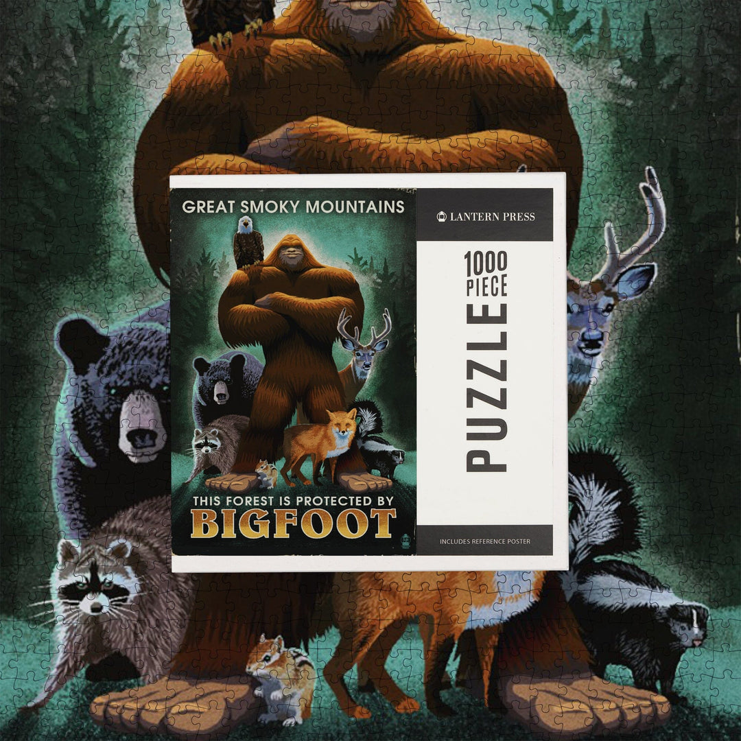 Great Smoky Mountains, The Forest is Protected by Bigfoot, Jigsaw Puzzle Puzzle Lantern Press 