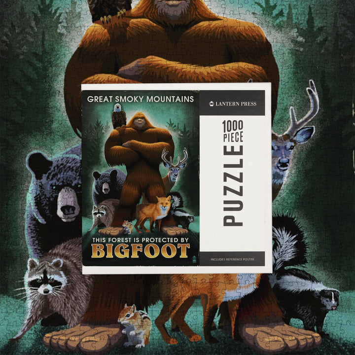 Great Smoky Mountains, The Forest is Protected by Bigfoot, Jigsaw Puzzle Puzzle Lantern Press 