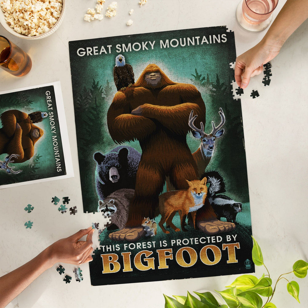 Great Smoky Mountains, The Forest is Protected by Bigfoot, Jigsaw Puzzle Puzzle Lantern Press 