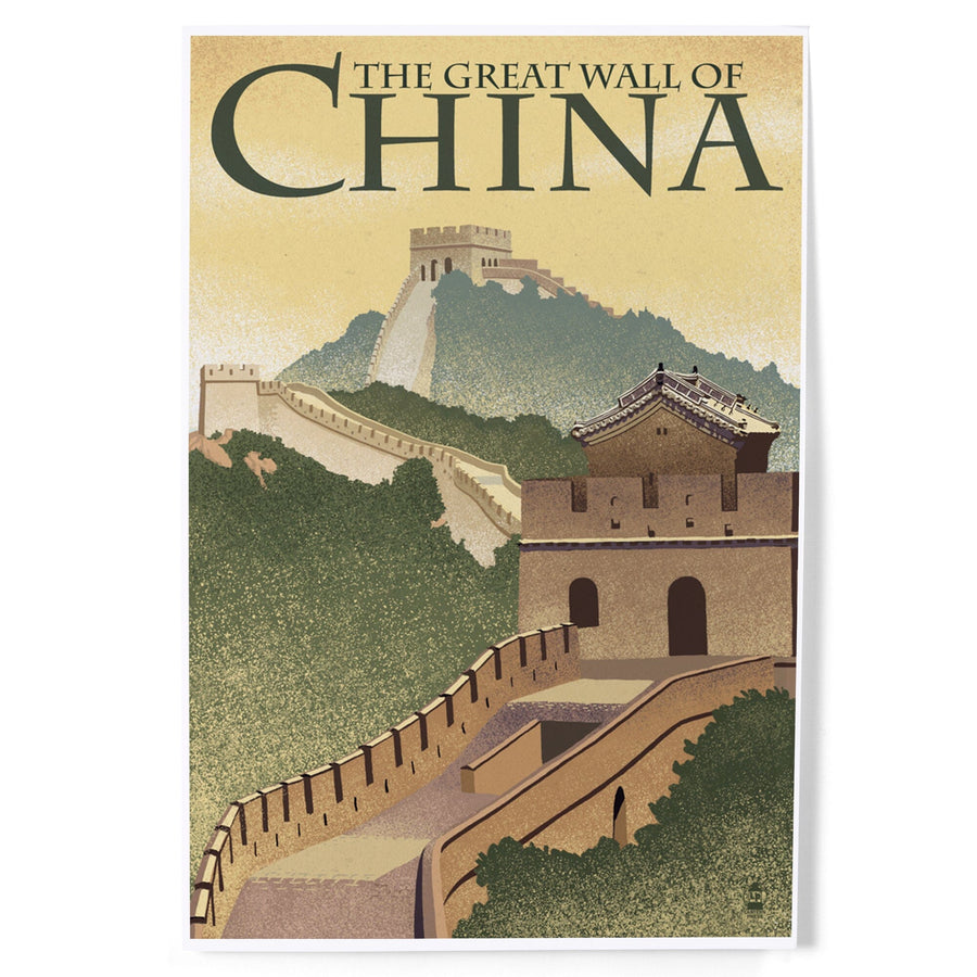 Great Wall of China, Lithograph Style, Art & Giclee Prints Art Lantern Press 