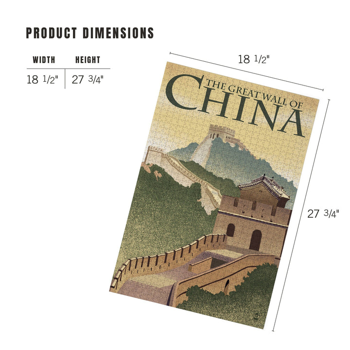 Great Wall of China, Lithograph Style, Jigsaw Puzzle Puzzle Lantern Press 