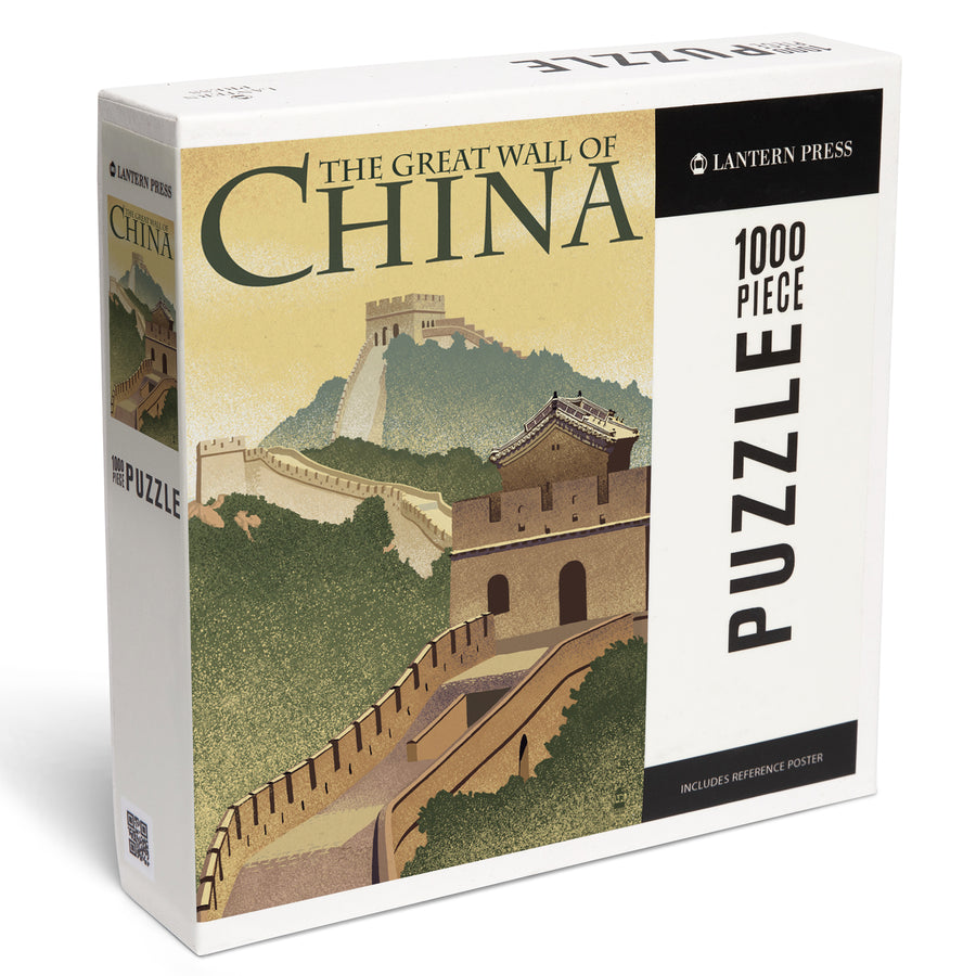 Great Wall of China, Lithograph Style, Jigsaw Puzzle Puzzle Lantern Press 