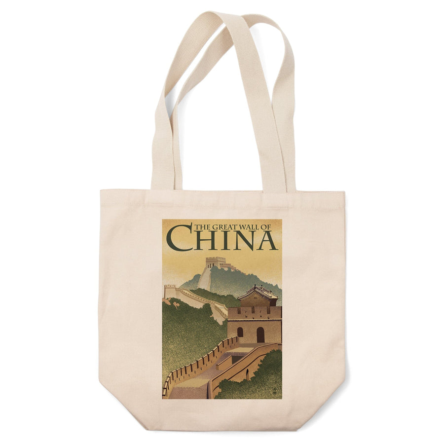 Great Wall of China, Lithograph Style, Lantern Press Artwork, Tote Bag Totes Lantern Press 