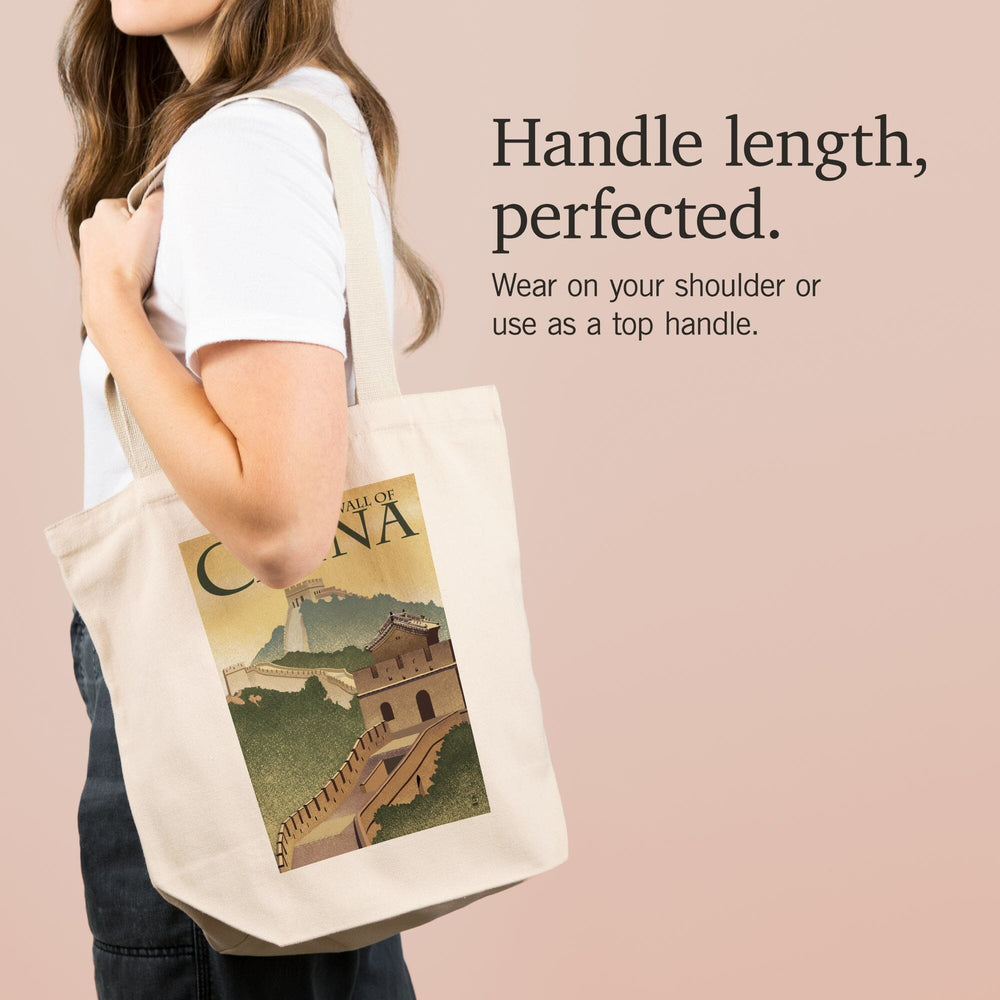 Great Wall of China, Lithograph Style, Tote Bag Totes Lantern Press 