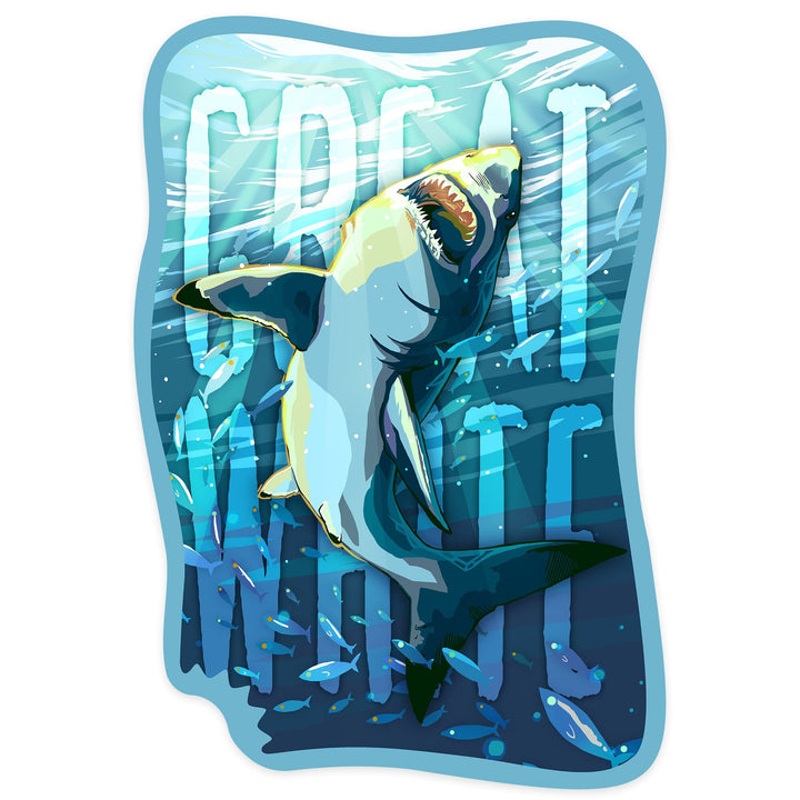 Great White Shark, Bite, Contour, Vinyl Sticker Sticker Lantern Press 