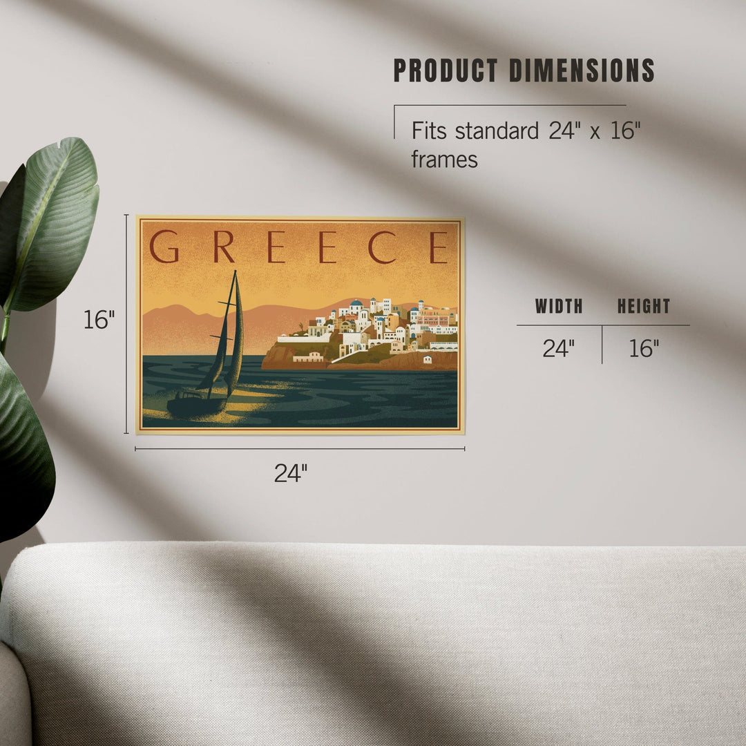 Greece, City with Sailboat, Lithograph, Art & Giclee Prints Art Lantern Press 