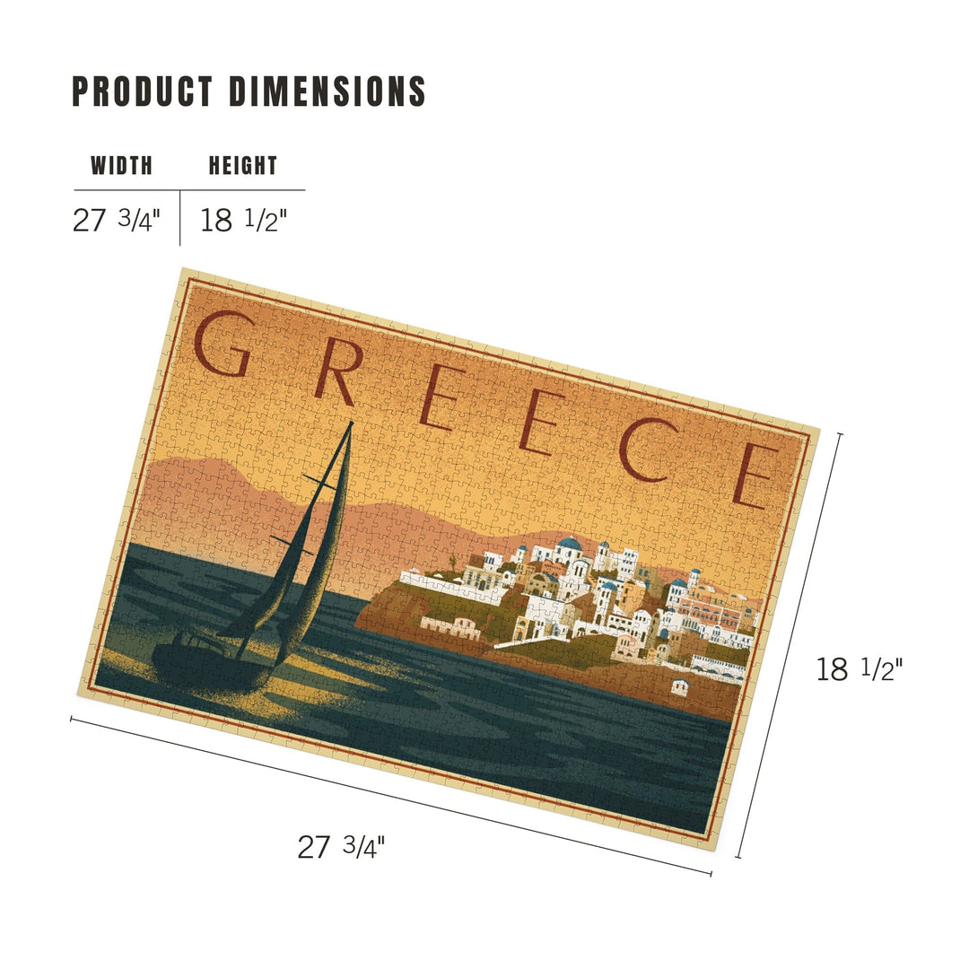 Greece, City with Sailboat, Lithograph, Jigsaw Puzzle Puzzle Lantern Press 