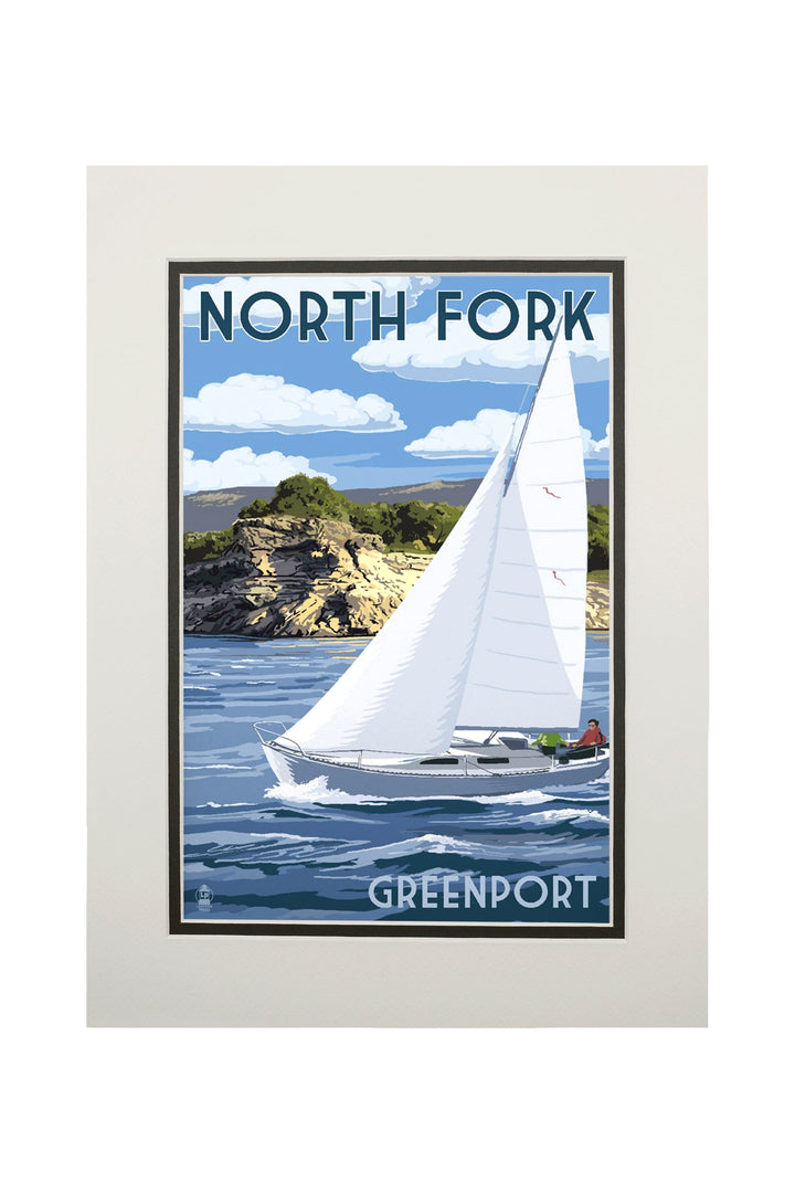 Greenport, New York, Sloop Sailboat and Lake, Art & Giclee Prints Art Lantern Press 11 x 14 Matted Art Print 