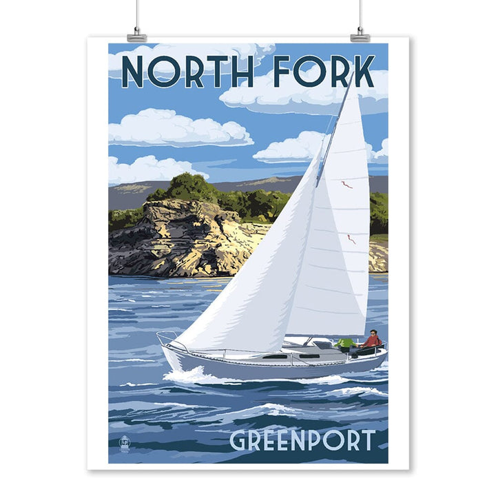 Greenport, New York, Sloop Sailboat and Lake, Art & Giclee Prints Art Lantern Press 12 x 18 Art Print 