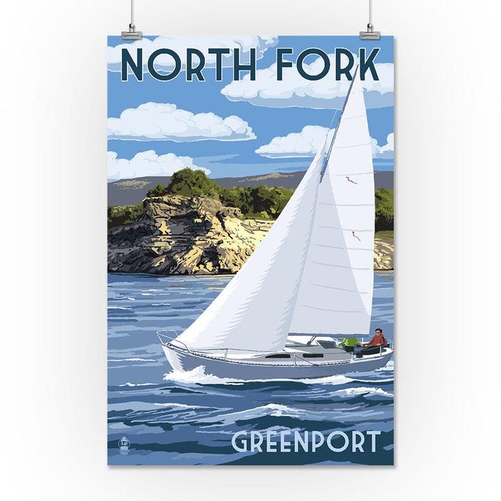 Greenport, New York, Sloop Sailboat and Lake, Art & Giclee Prints Art Lantern Press 16 x 24 Giclee Print 