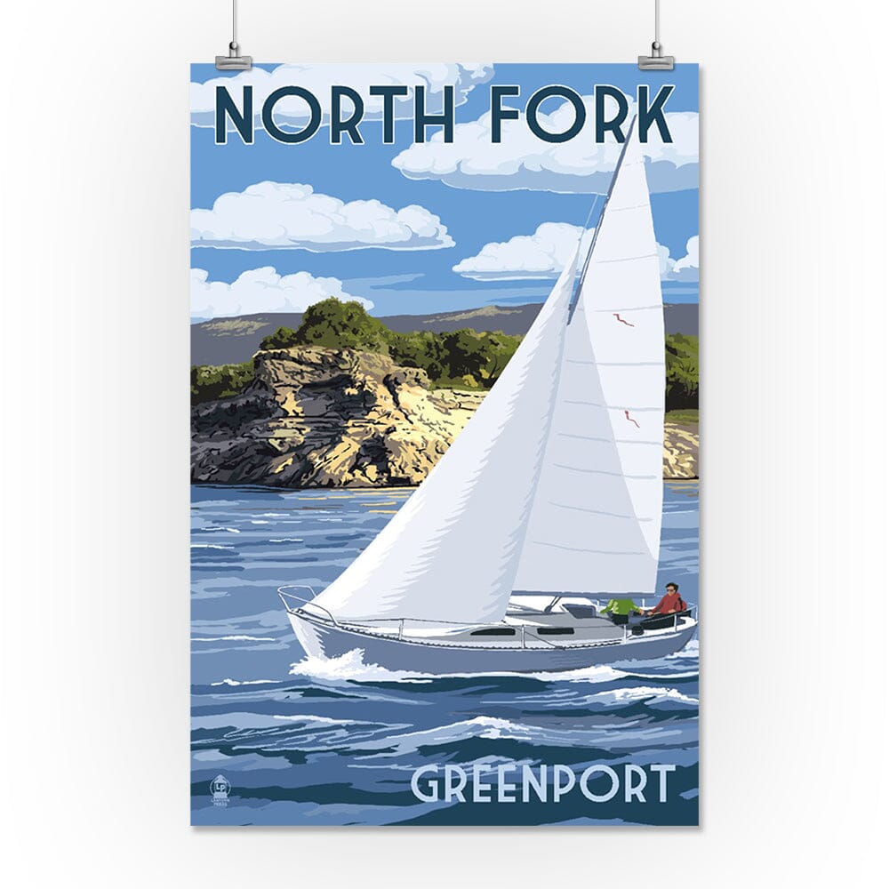 Greenport, New York, Sloop Sailboat and Lake, Art & Giclee Prints Art Lantern Press 36 x 54 Giclee Print 