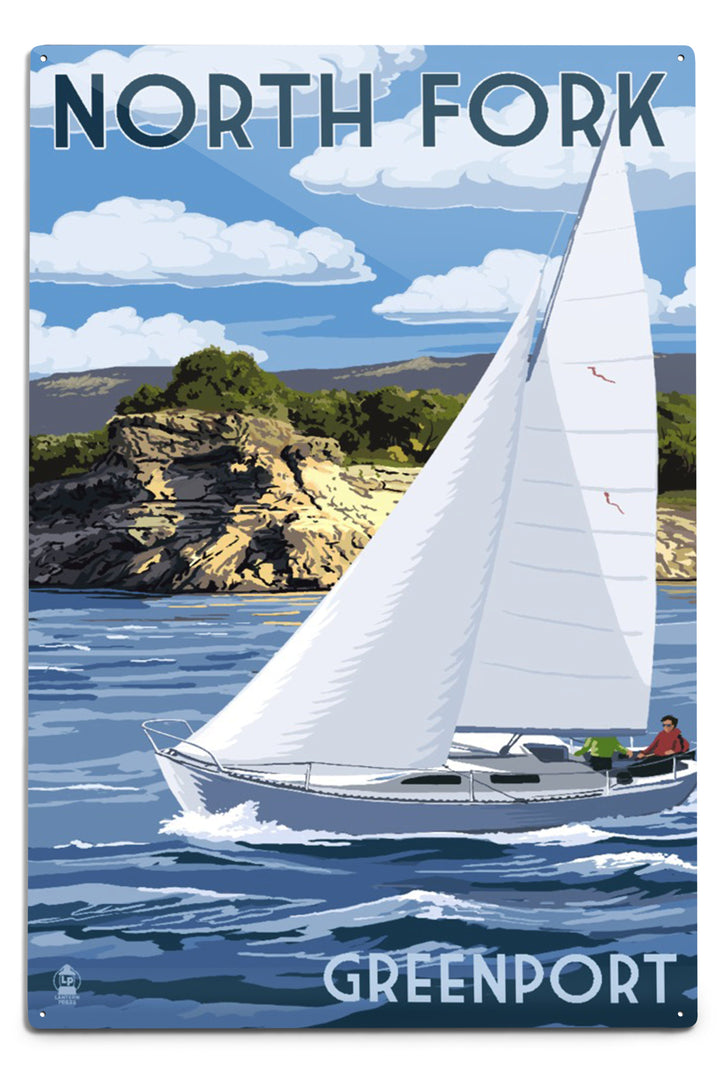 Greenport, New York, Sloop Sailboat and Lake, Art & Giclee Prints Art Lantern Press 8 x 12 Art Print 