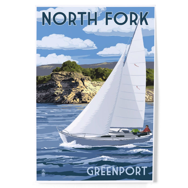 Greenport, New York, Sloop Sailboat and Lake, Art & Giclee Prints Art Lantern Press 