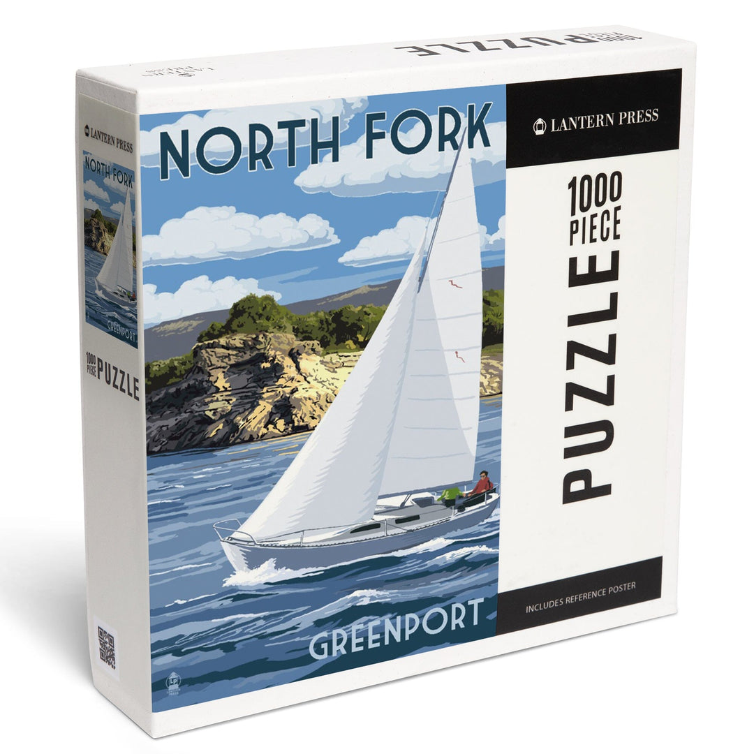 Greenport, New York, Sloop Sailboat and Lake, Jigsaw Puzzle Puzzle Lantern Press 