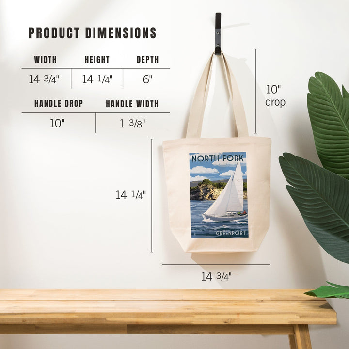 Greenport, New York, Sloop Sailboat and Lake, Tote Bag Totes Lantern Press 